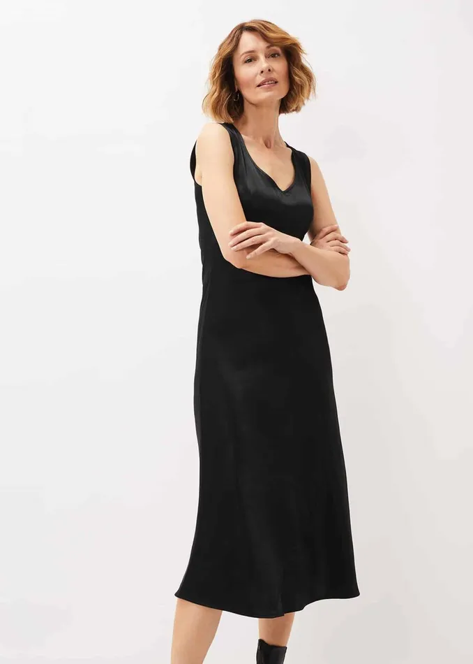 Women Phase Eight Day Dresses Amabella Sleeveless Satin Midi Dress Black