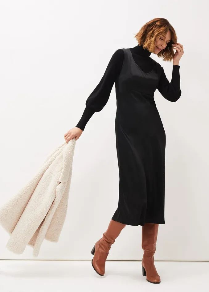 Women Phase Eight Day Dresses Amabella Sleeveless Satin Midi Dress Black