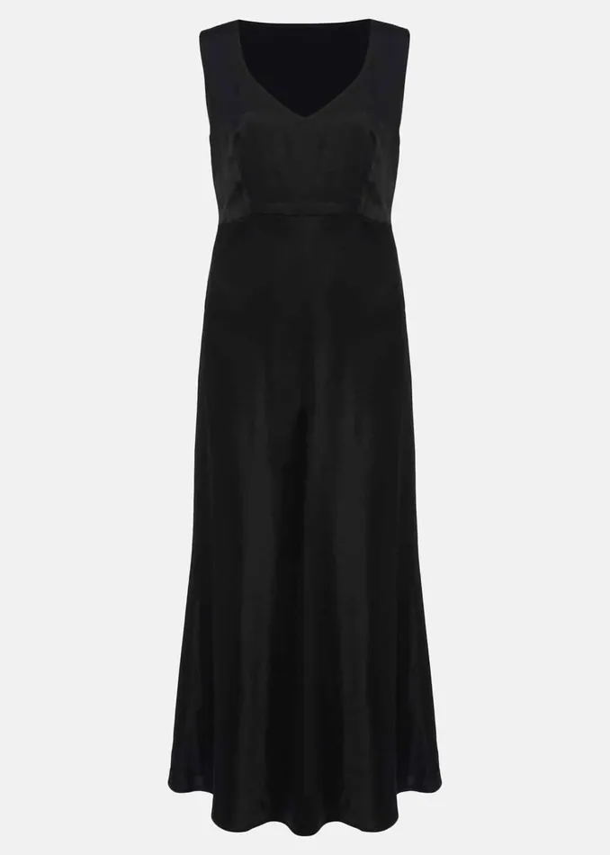 Women Phase Eight Day Dresses Amabella Sleeveless Satin Midi Dress Black