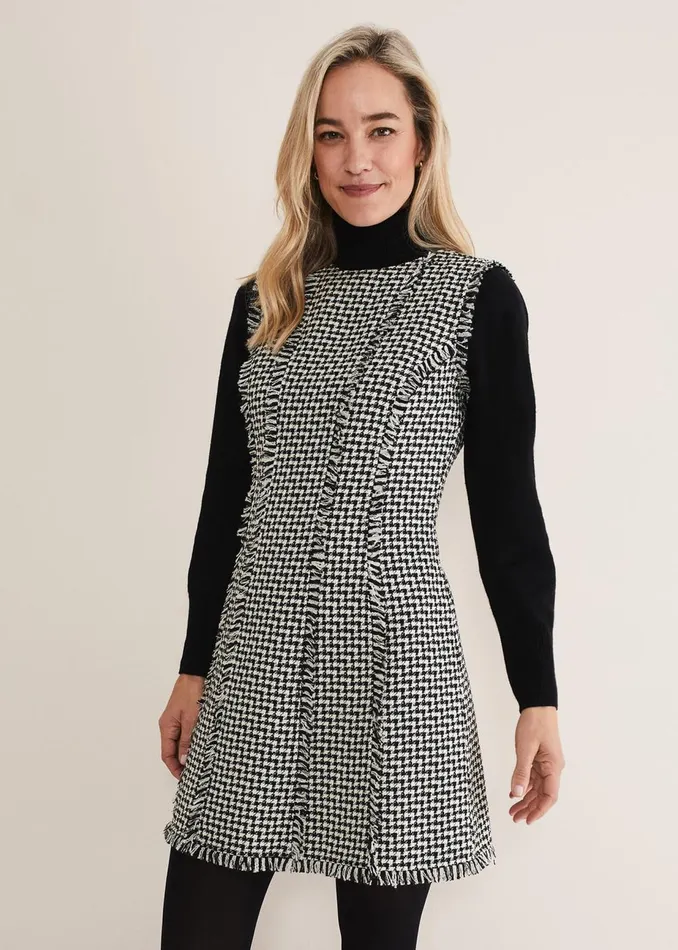 Women Phase Eight Day Dresses Arie Tweed Mini Dress Blackwhite