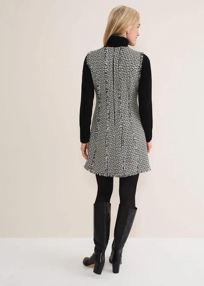Women Phase Eight Day Dresses Arie Tweed Mini Dress Blackwhite