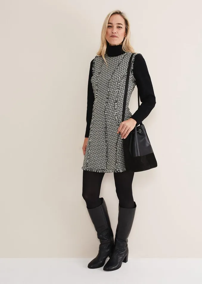 Women Phase Eight Day Dresses Arie Tweed Mini Dress Blackwhite