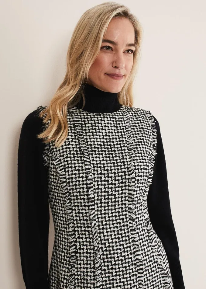 Women Phase Eight Day Dresses Arie Tweed Mini Dress Blackwhite