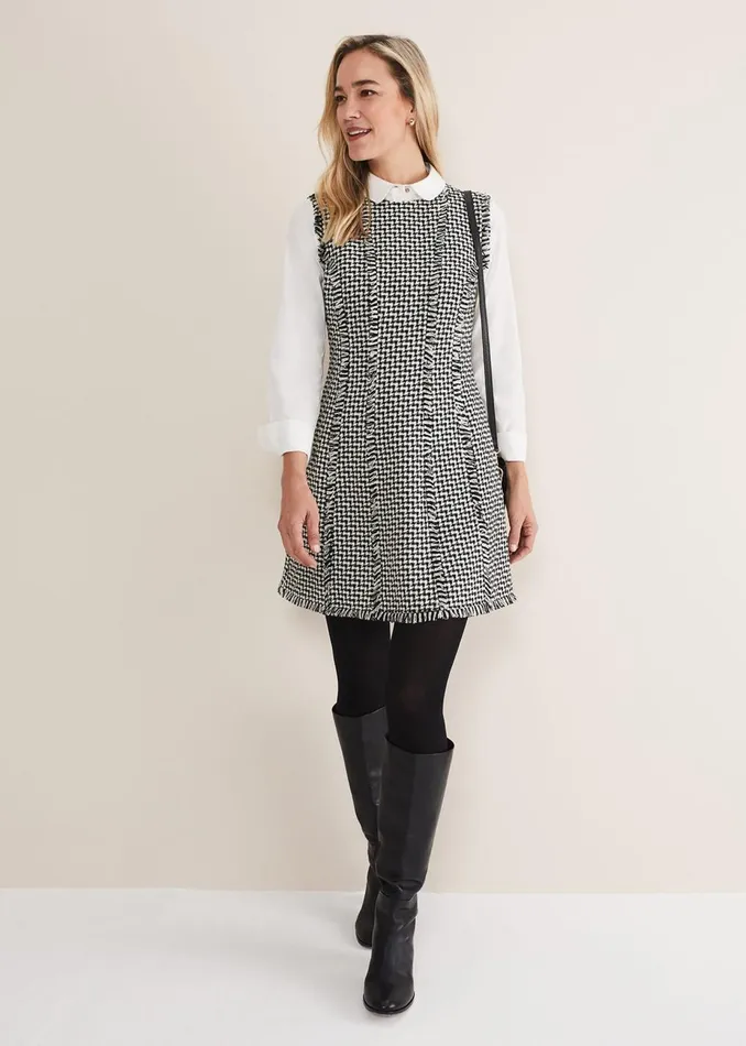 Women Phase Eight Day Dresses Arie Tweed Mini Dress Blackwhite