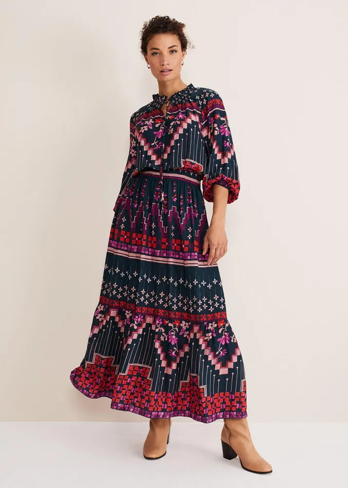 Women Phase Eight Day Dresses Asa Tile Print Midaxi Dress Navypink
