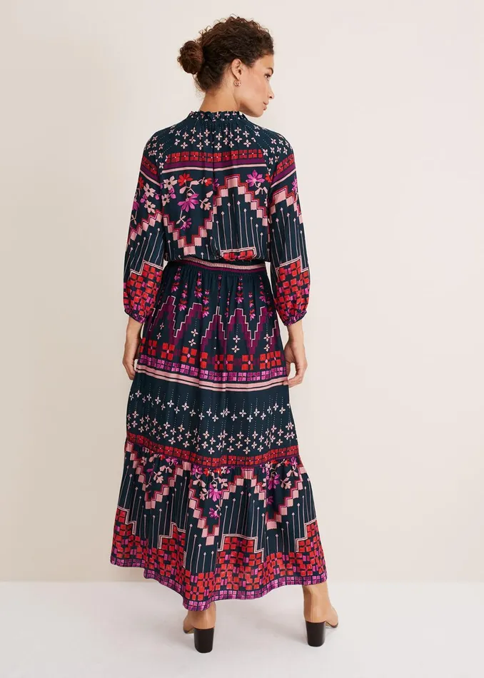 Women Phase Eight Day Dresses Asa Tile Print Midaxi Dress Navypink