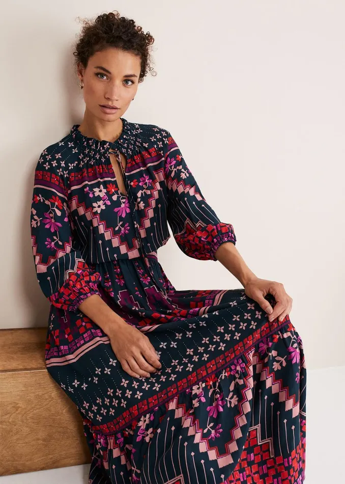Women Phase Eight Day Dresses Asa Tile Print Midaxi Dress Navypink