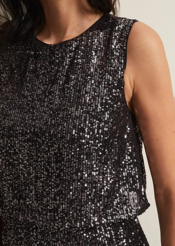 Women Phase Eight Day Dresses Aubrey Sequin Wide Leg Jumpsuit Gunmetal