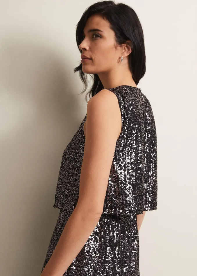 Women Phase Eight Day Dresses Aubrey Sequin Wide Leg Jumpsuit Gunmetal