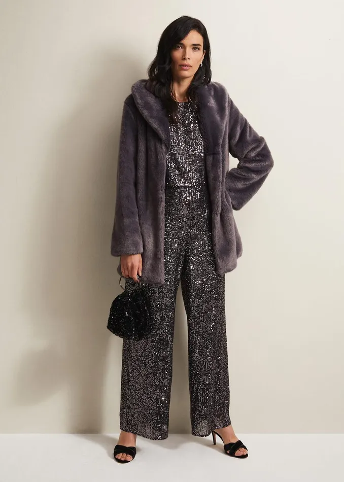 Women Phase Eight Day Dresses Aubrey Sequin Wide Leg Jumpsuit Gunmetal