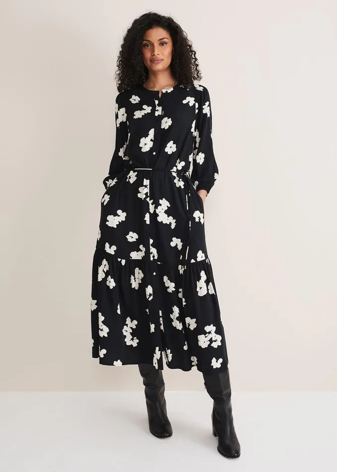 Women Phase Eight Day Dresses Ava Geo Print Midaxi Dress Blackivory