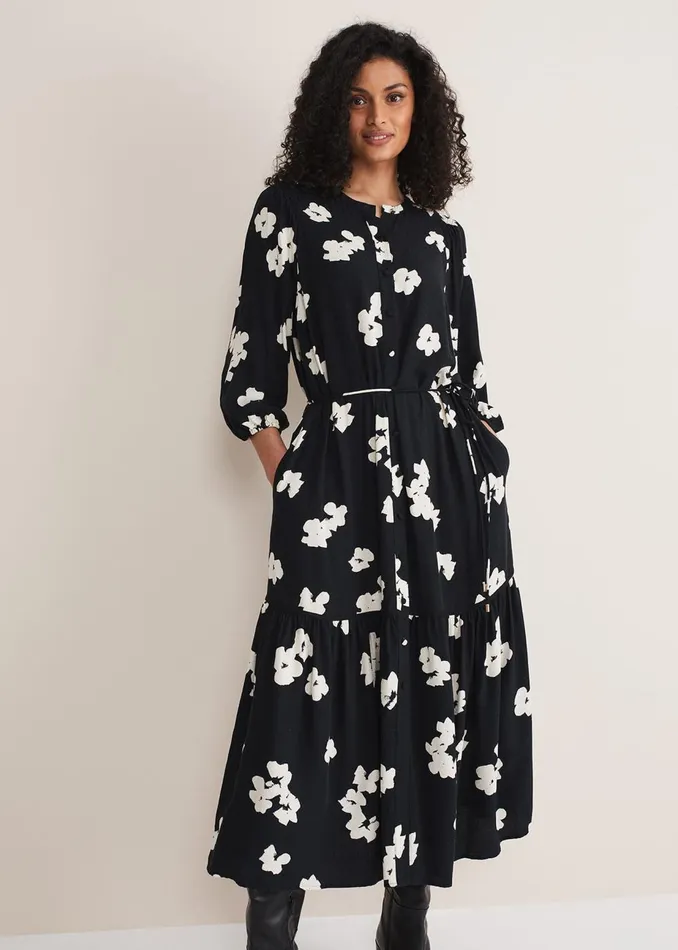 Women Phase Eight Day Dresses Ava Geo Print Midaxi Dress Blackivory