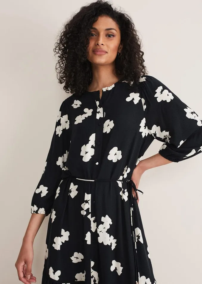 Women Phase Eight Day Dresses Ava Geo Print Midaxi Dress Blackivory