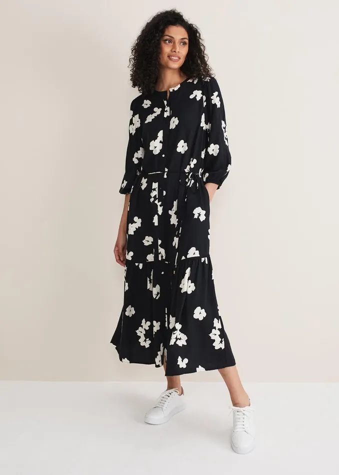 Women Phase Eight Day Dresses Ava Geo Print Midaxi Dress Blackivory