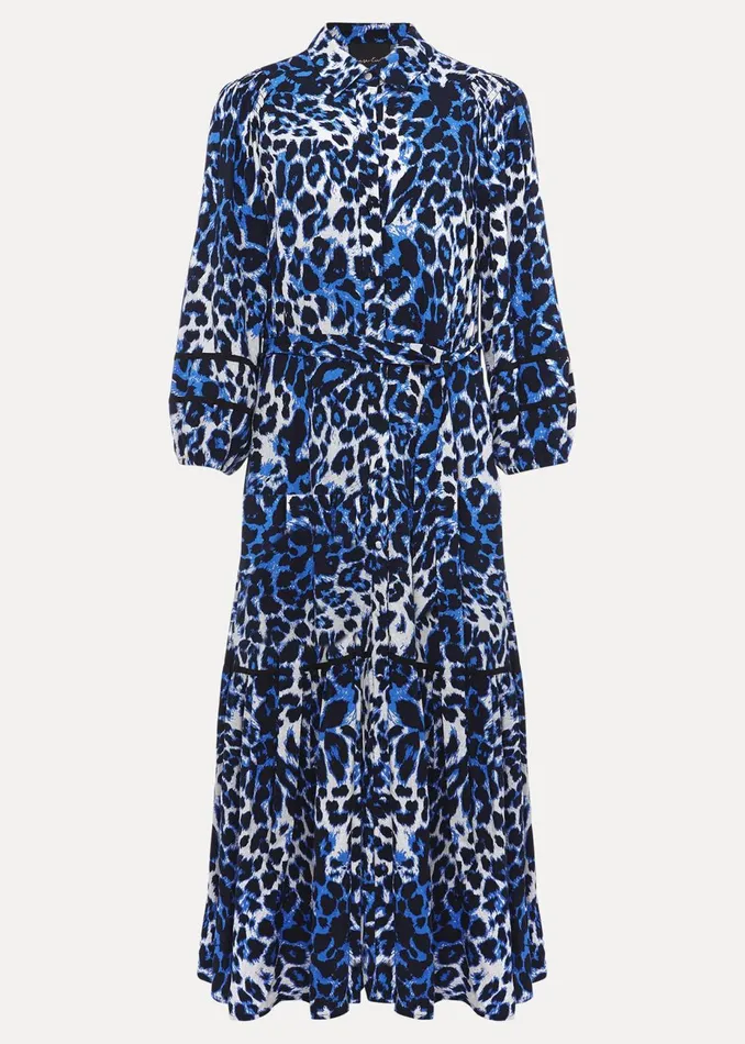 Women Phase Eight Day Dresses Ava Leopard Midaxi Dress Blueivory
