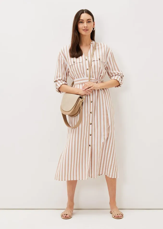 Women Phase Eight Day Dresses Ayden Stripe Dress Stonewhite