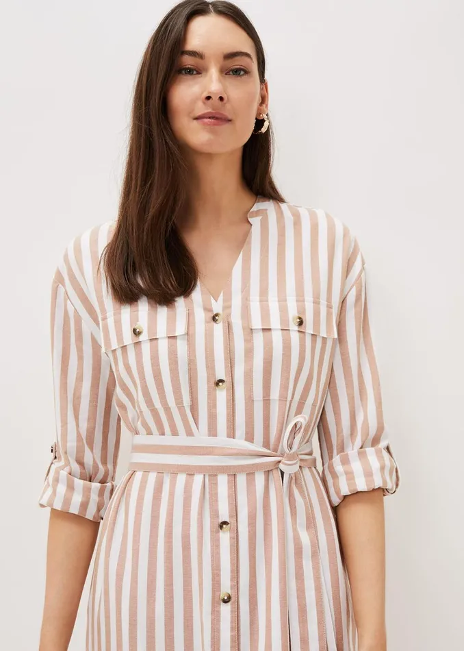 Women Phase Eight Day Dresses Ayden Stripe Dress Stonewhite