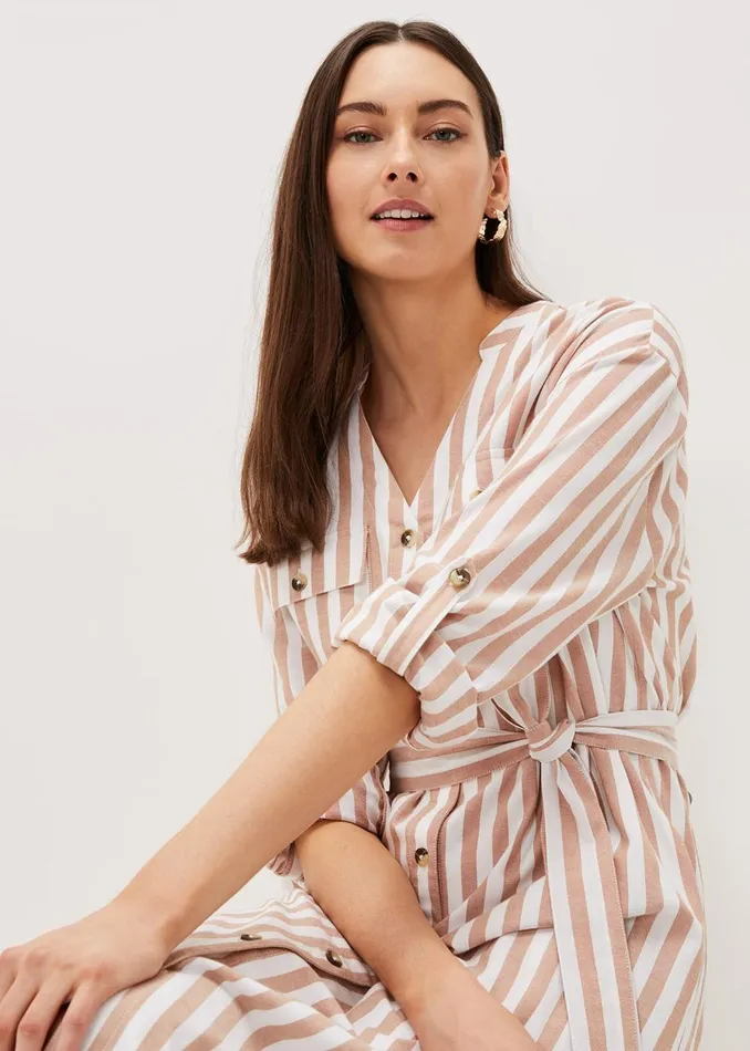 Women Phase Eight Day Dresses Ayden Stripe Dress Stonewhite