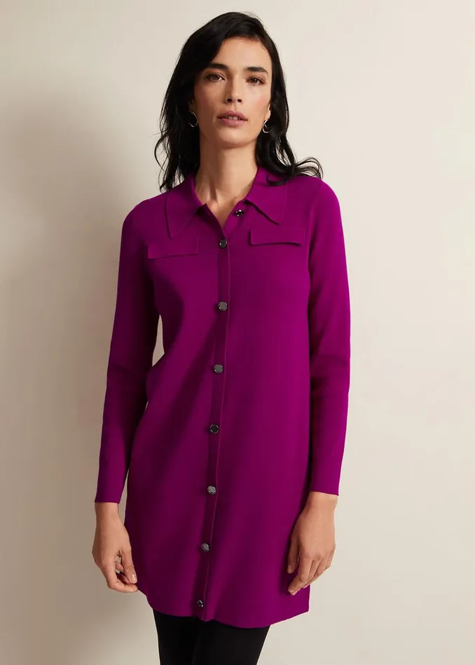 Women Phase Eight Day Dresses Azealia Fine Knit Collared Tunic Dress Purple