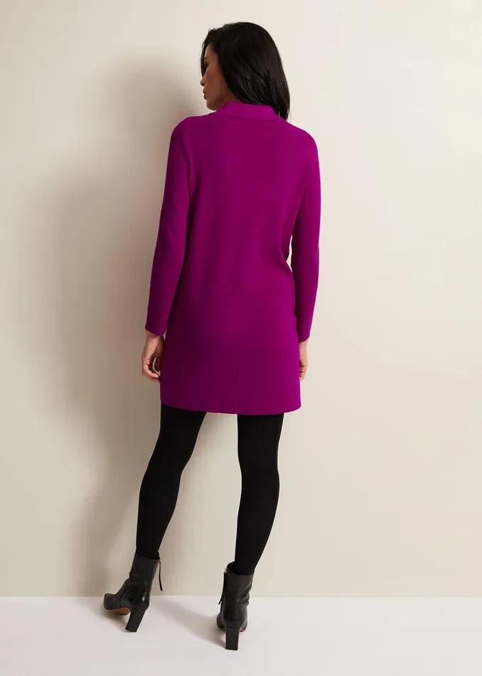Women Phase Eight Day Dresses Azealia Fine Knit Collared Tunic Dress Purple