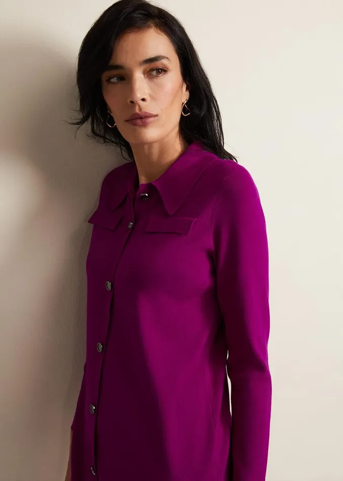 Women Phase Eight Day Dresses Azealia Fine Knit Collared Tunic Dress Purple