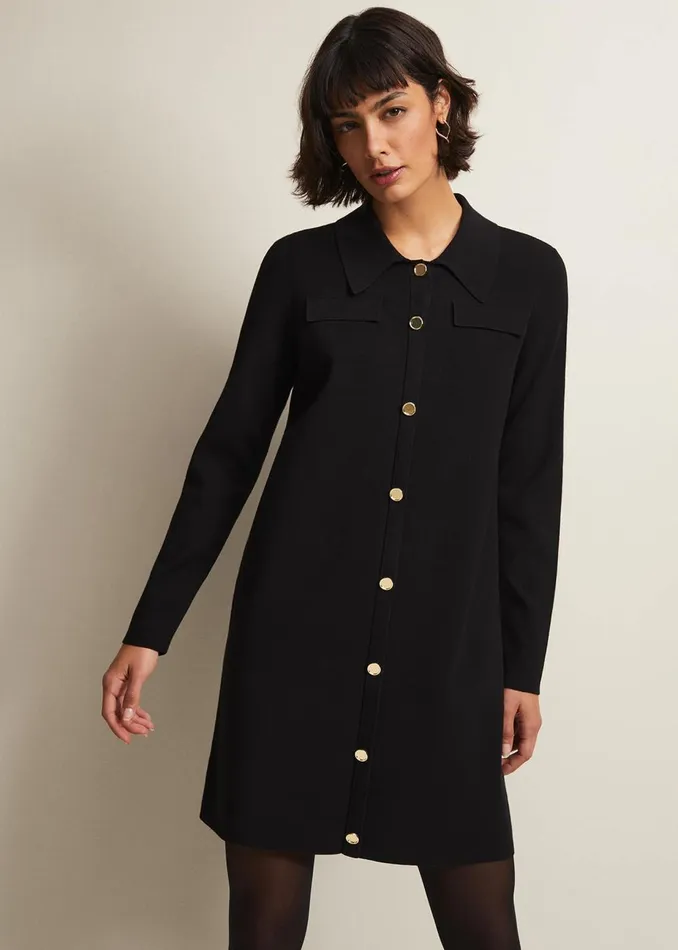 Women Phase Eight Day Dresses Azealia Fine Knit Tunic Mini Dress Black