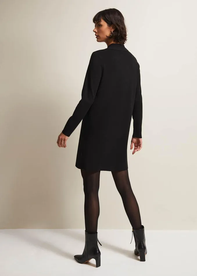 Women Phase Eight Day Dresses Azealia Fine Knit Tunic Mini Dress Black