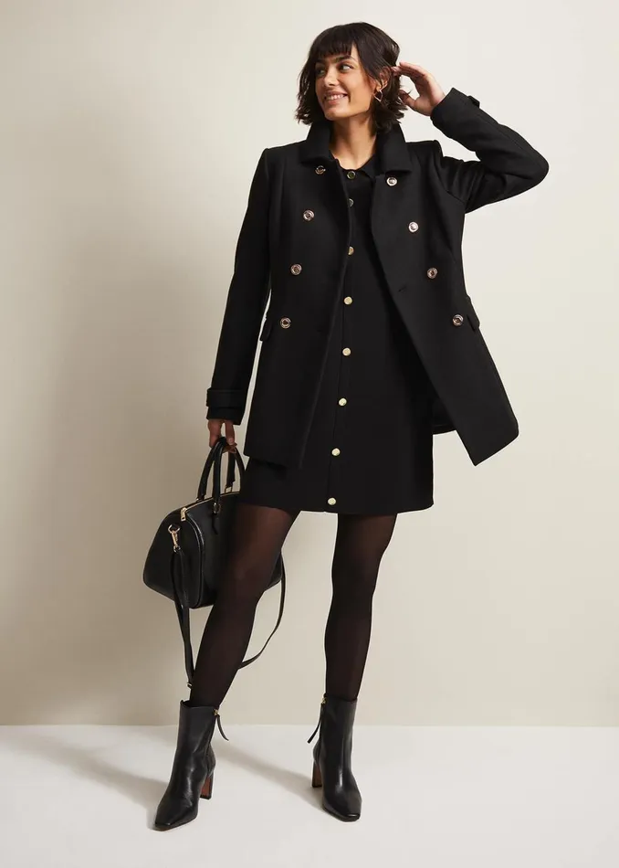 Women Phase Eight Day Dresses Azealia Fine Knit Tunic Mini Dress Black