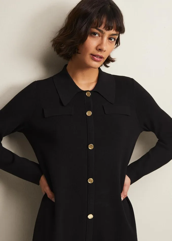 Women Phase Eight Day Dresses Azealia Fine Knit Tunic Mini Dress Black