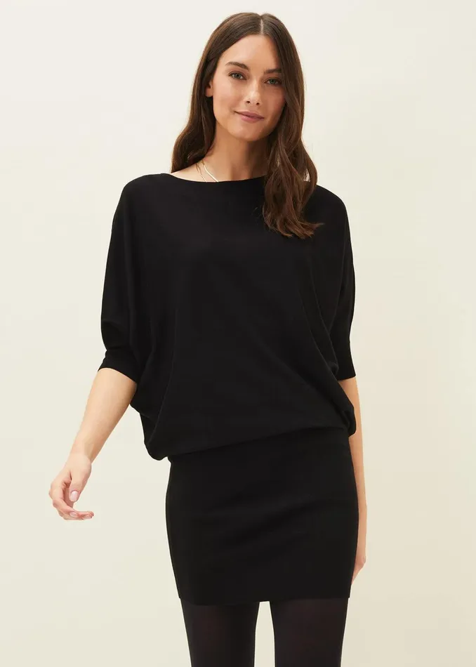Women Phase Eight Day Dresses Becca Batwing Knitted Dress Black