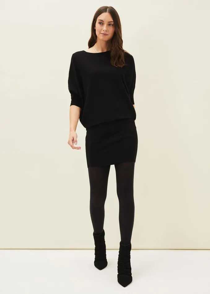 Women Phase Eight Day Dresses Becca Batwing Knitted Dress Black
