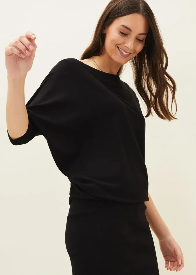 Women Phase Eight Day Dresses Becca Batwing Knitted Dress Black