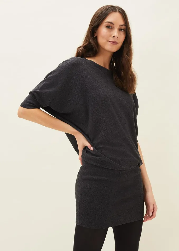 Women Phase Eight Day Dresses Becca Batwing Knitted Dress Charcoal