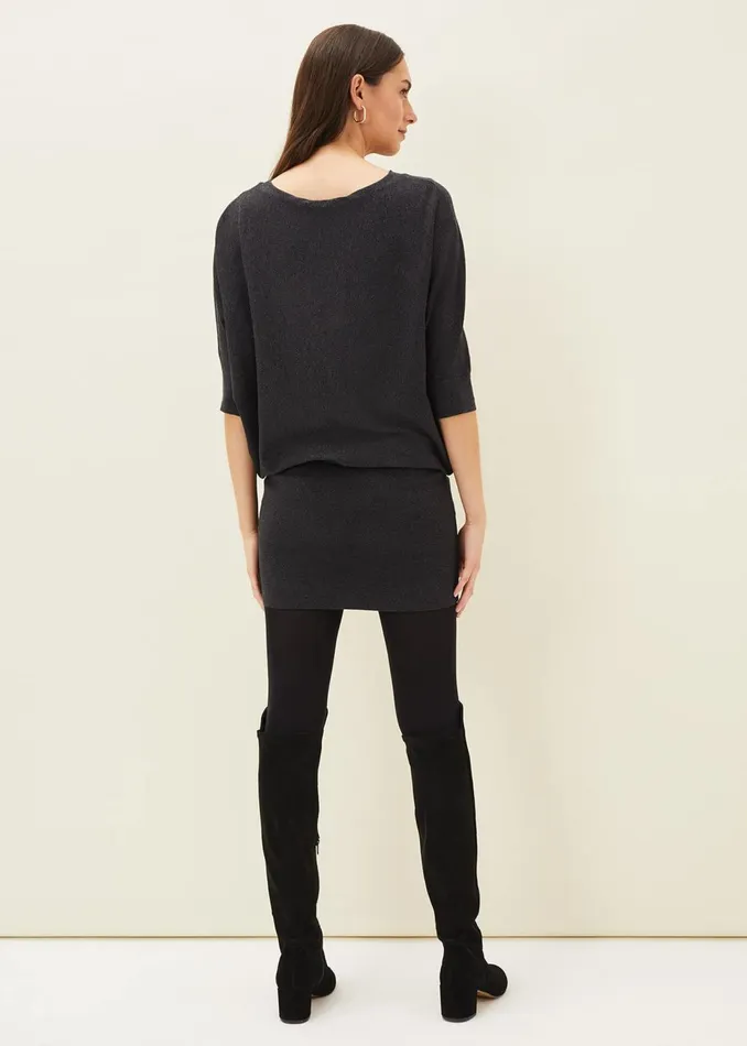 Women Phase Eight Day Dresses Becca Batwing Knitted Dress Charcoal