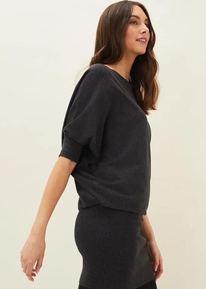 Women Phase Eight Day Dresses Becca Batwing Knitted Dress Charcoal
