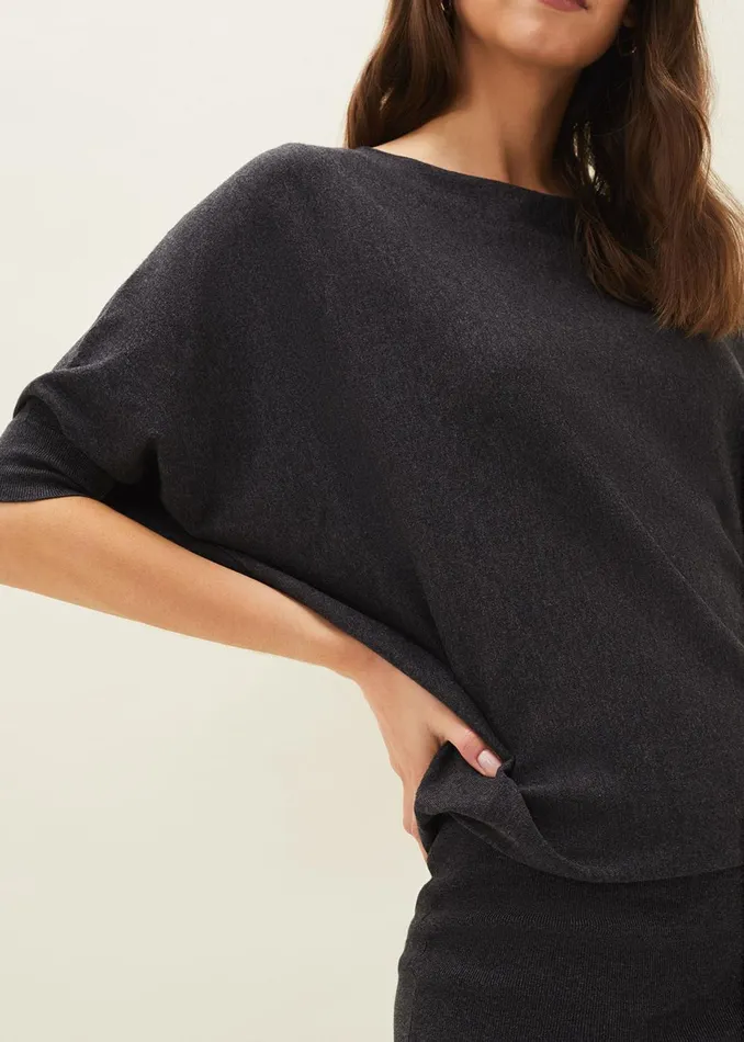 Women Phase Eight Day Dresses Becca Batwing Knitted Dress Charcoal