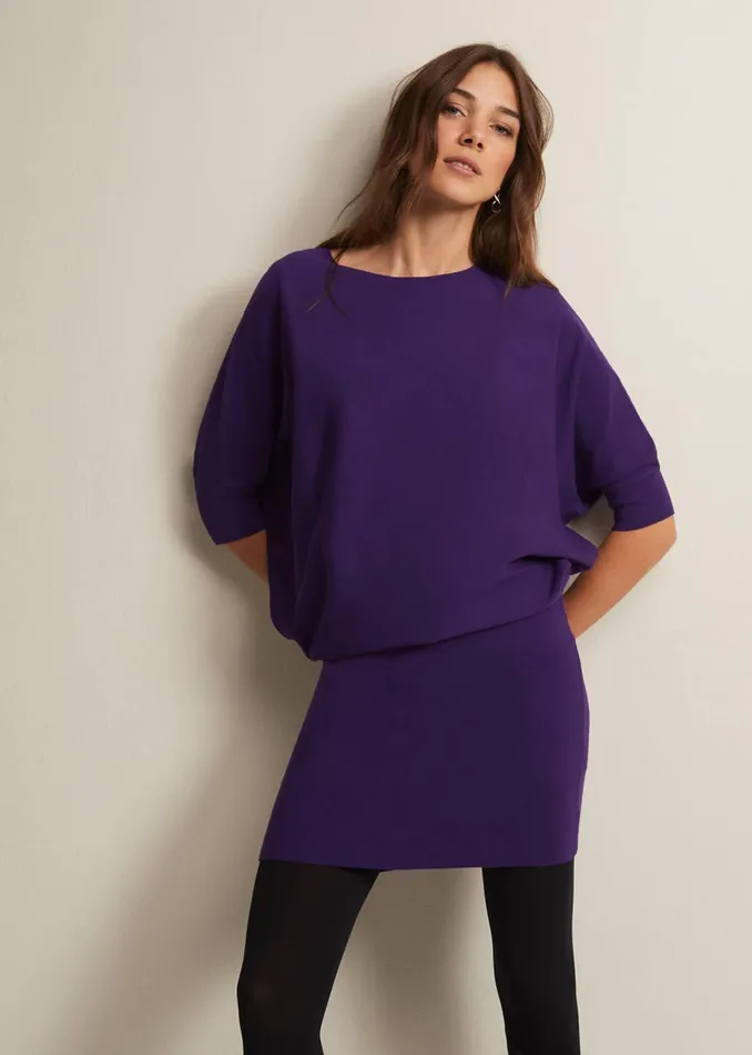 Women Phase Eight Day Dresses Becca Purple Batwing Mini Dress Purple