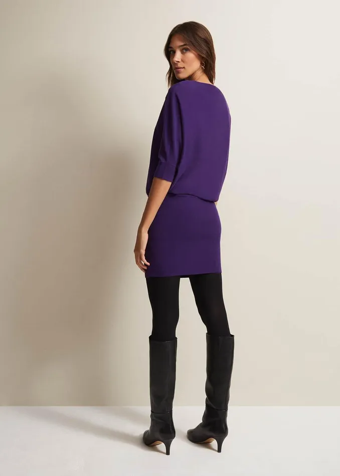 Women Phase Eight Day Dresses Becca Purple Batwing Mini Dress Purple