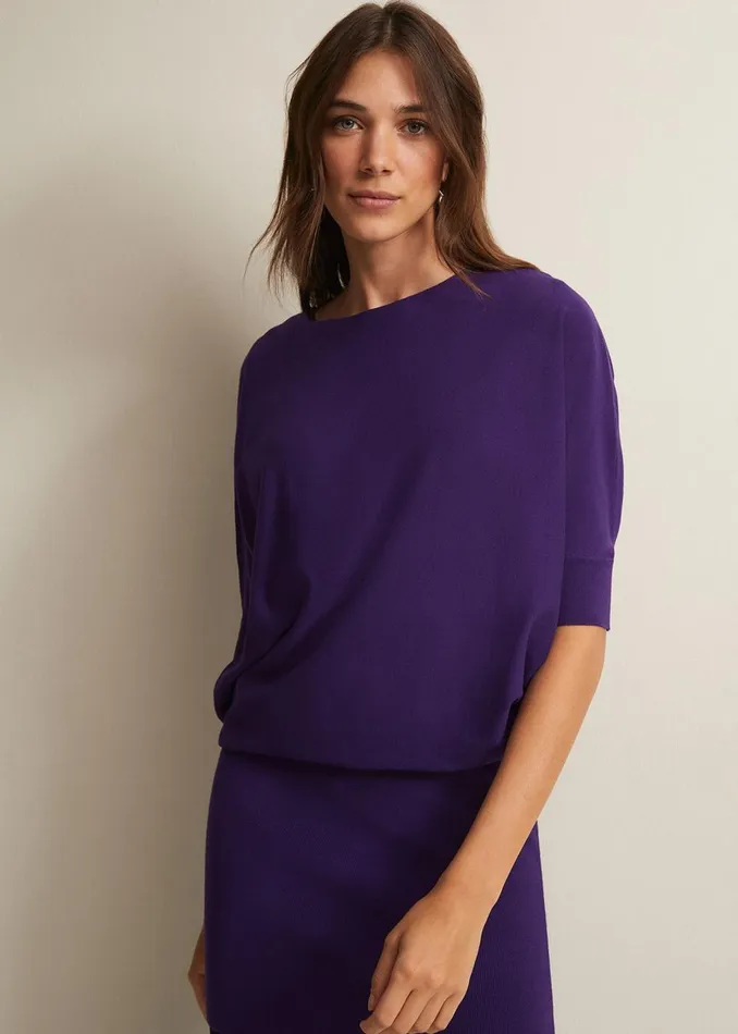 Women Phase Eight Day Dresses Becca Purple Batwing Mini Dress Purple