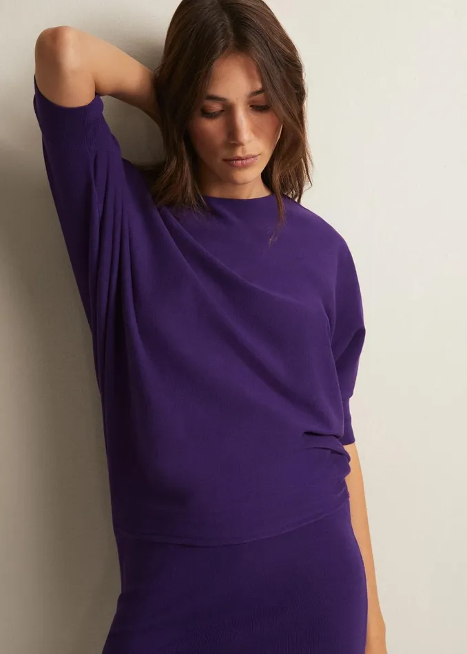 Women Phase Eight Day Dresses Becca Purple Batwing Mini Dress Purple