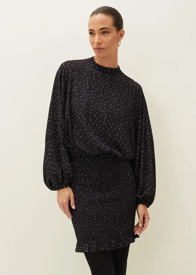 Women Phase Eight Day Dresses Becca Spot Print Dress Blackivory