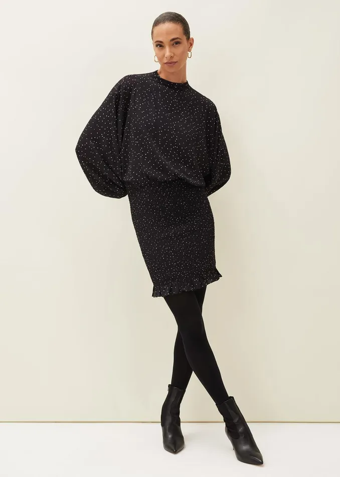Women Phase Eight Day Dresses Becca Spot Print Dress Blackivory