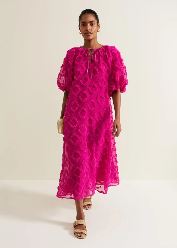 Women Phase Eight Day Dresses Bella Pink Textured Midi Dresss Pink