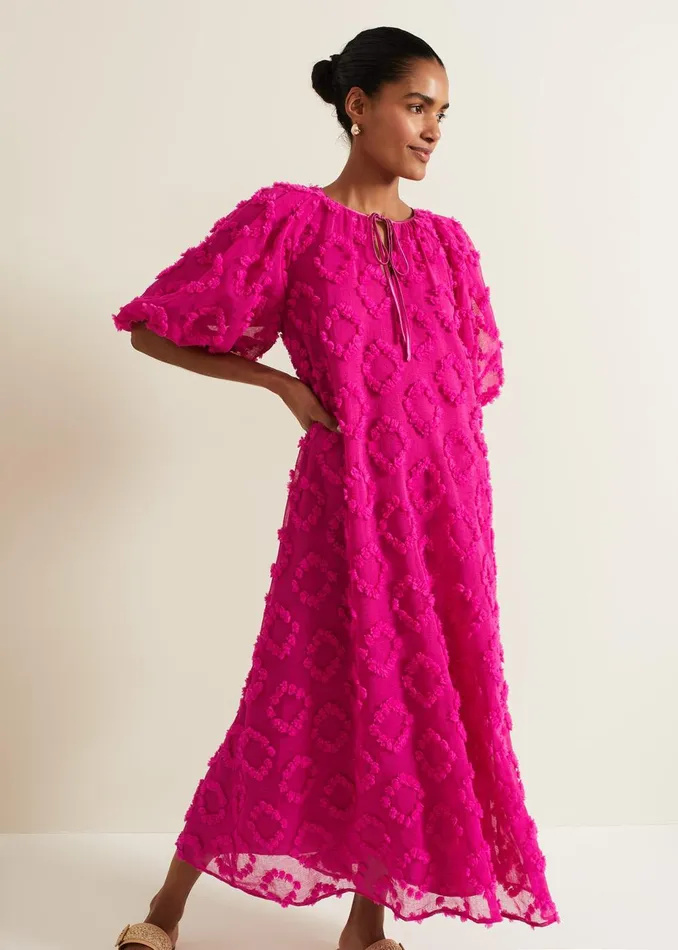 Women Phase Eight Day Dresses Bella Pink Textured Midi Dresss Pink