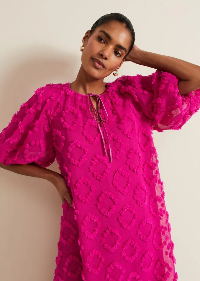 Women Phase Eight Day Dresses Bella Pink Textured Midi Dresss Pink