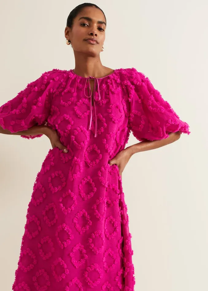 Women Phase Eight Day Dresses Bella Pink Textured Midi Dresss Pink