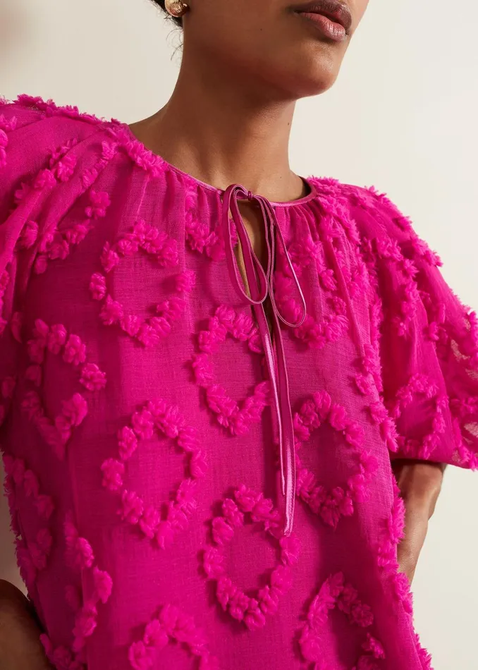 Women Phase Eight Day Dresses Bella Pink Textured Midi Dresss Pink