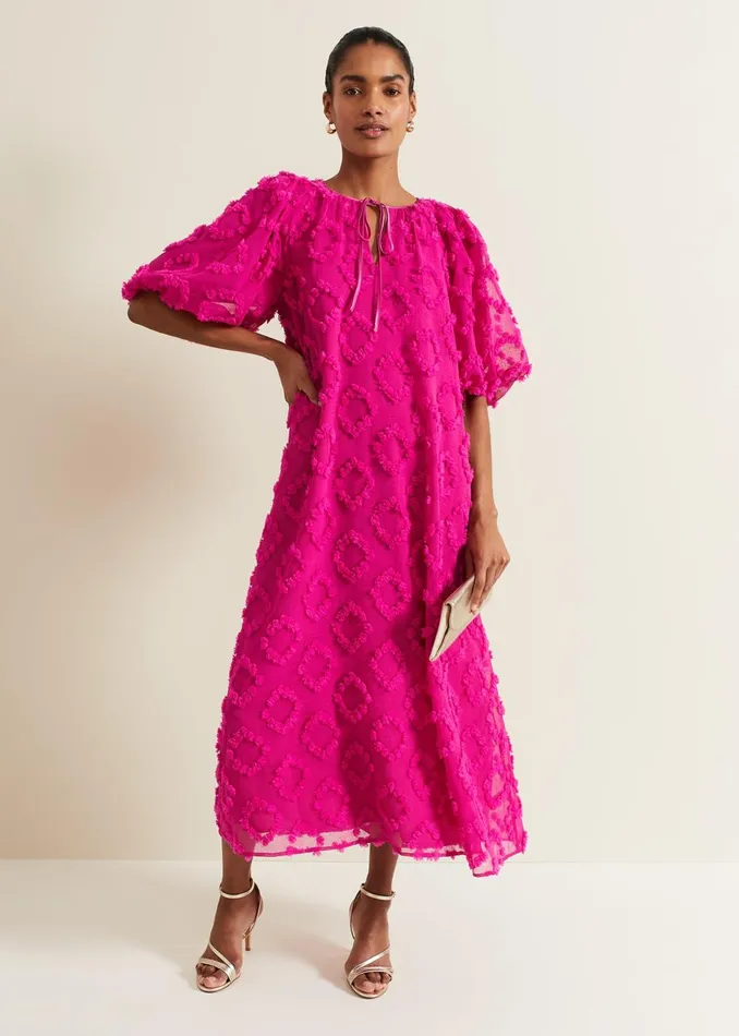 Women Phase Eight Day Dresses Bella Pink Textured Midi Dresss Pink