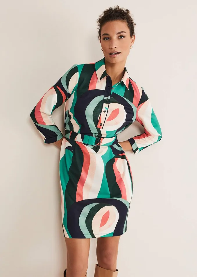 Women Phase Eight Day Dresses Beth Swirl Belted Shift Dress Greenmulti