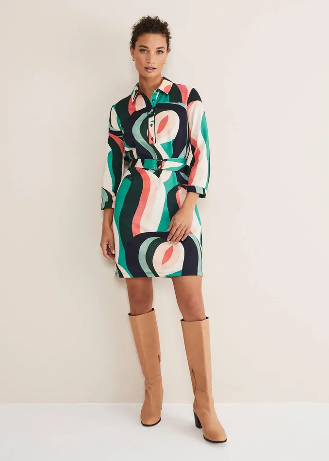 Women Phase Eight Day Dresses Beth Swirl Belted Shift Dress Greenmulti